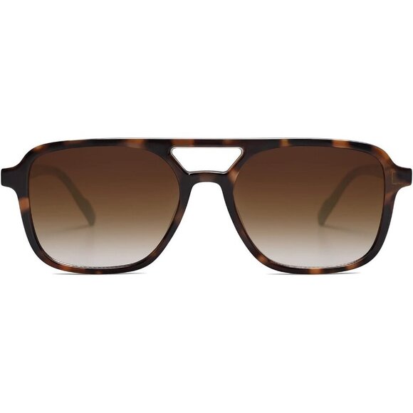 Women\'s Brown Trendy Rectangle Retro Aviator Sunglasses Elegant Frame Design main image 7